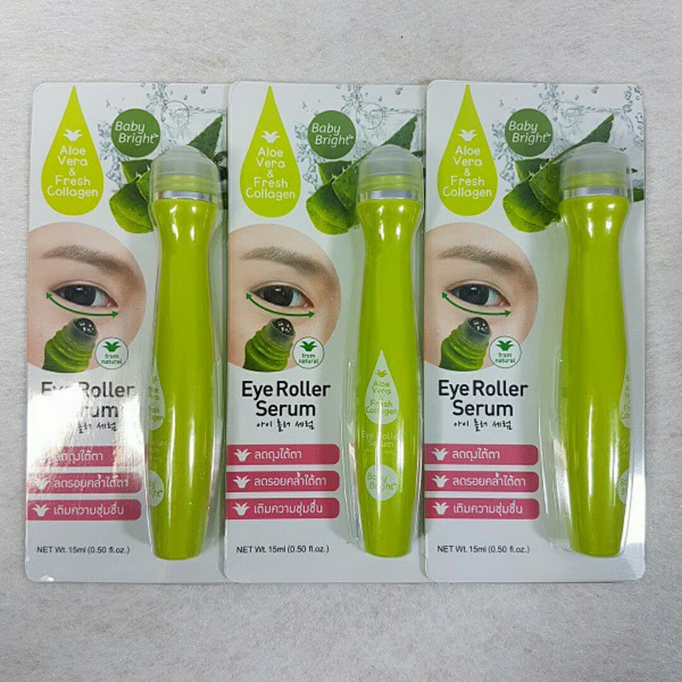 Bút lăn mắt lô hội và collagen tươi Baby Bright Aloe Vera &amp; Fresh Collagen Eye Roller Serum 15ml