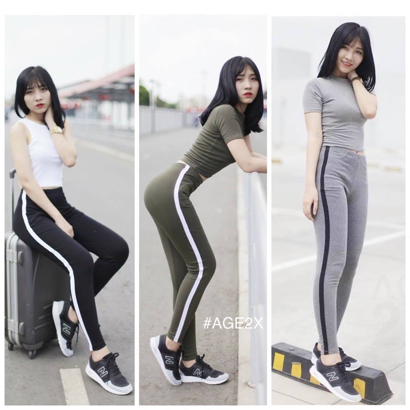 Quần legging nữ cạp cao,quần legging ôm nâng mông 1 sọc thể thao AGE2X hàng VNXK, chất lượng cao, tôn chân dài miên man