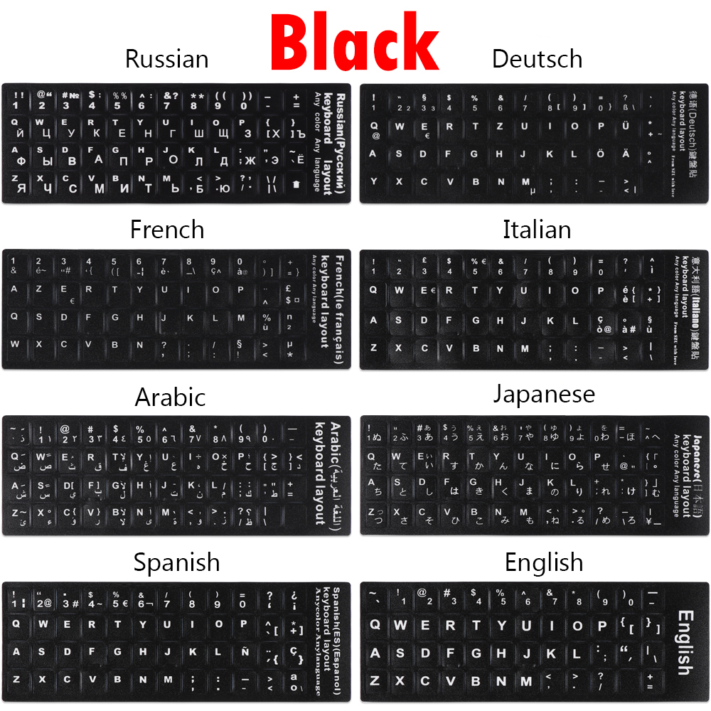 lontime Spanish/English/Russian/Deutsch/Arabic/Italian/Japanese Letter Keyboard Stickers For Laptop PC