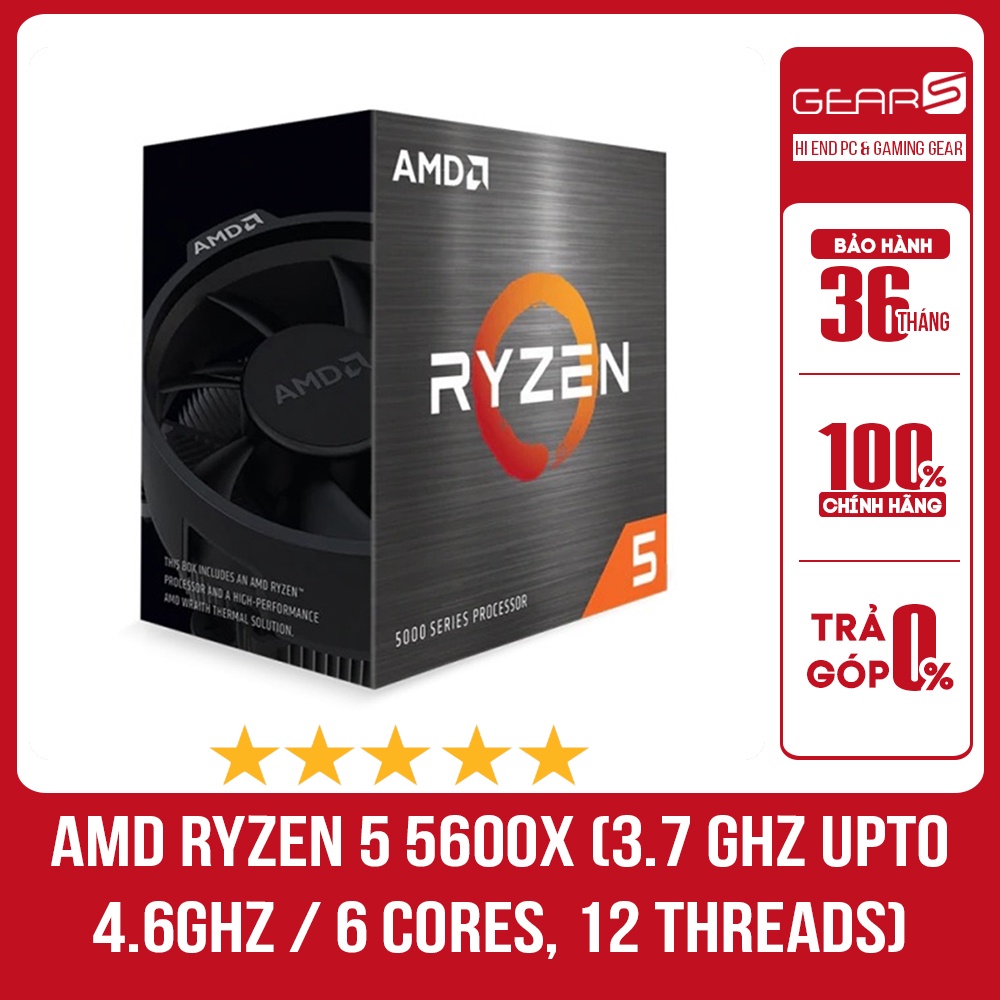 CPU AMD Ryzen 5 5600X (3.7 GHz Upto 4.6GHz / 35MB / 6 Cores, 12 Threads / 65W / Socket AM4) - Full box bảo hành 36 Tháng