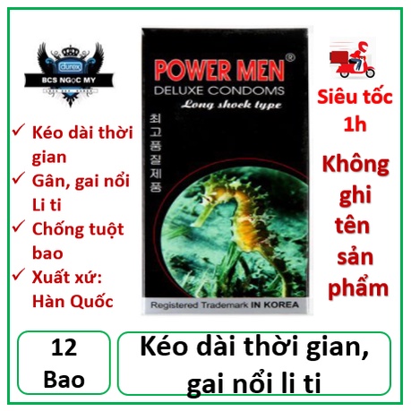 Bao cao su Power Men Đen, Gân Gai, Kéo Dài Thời Gian Hộp 12 bao