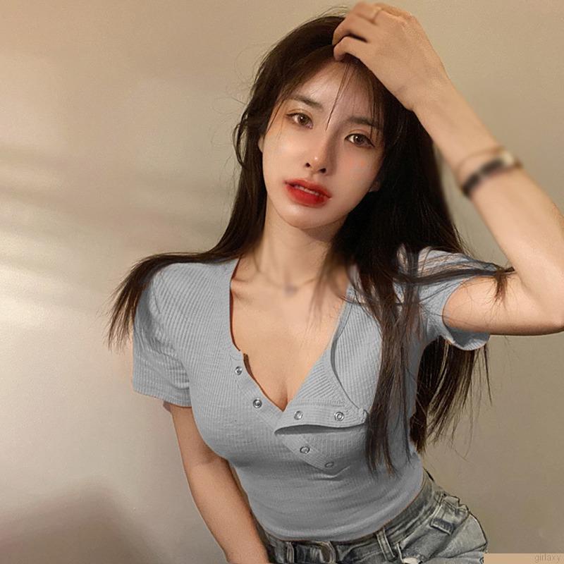 Áo thun croptop tay ngắn màu sắc đơn giản phong cách Hàn Quốc cho nữ