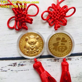 Dây treo thần tài may mắn, gồm một mặt dây tròn mạ vàng, 27x4.5cm (Dài x Rộng) - SP005140