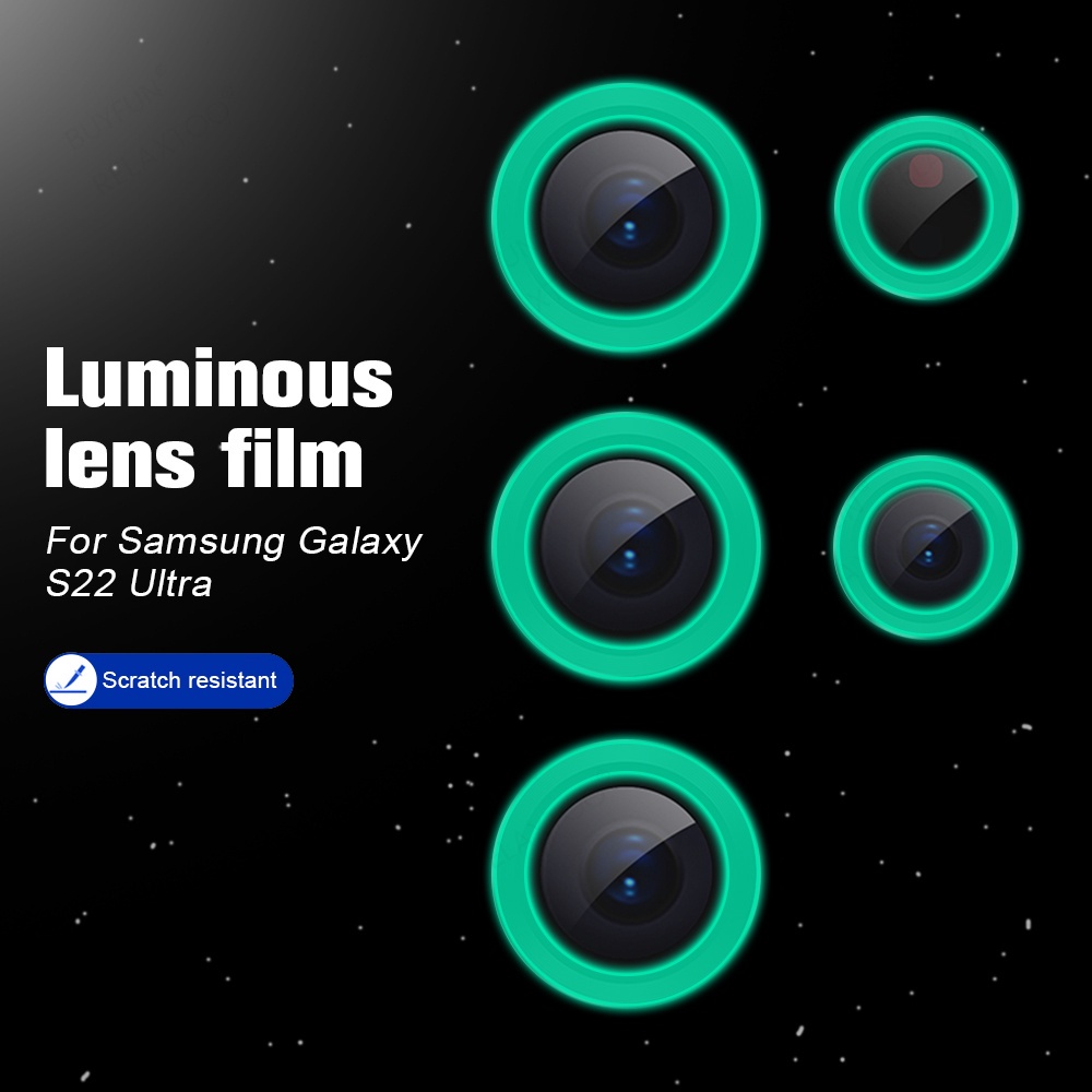 Luminous Camera Lens Protector Metal Frame Ring For Samsung Galaxy S22 Ultra Tempered Glass Cover Luxury Camera Cap