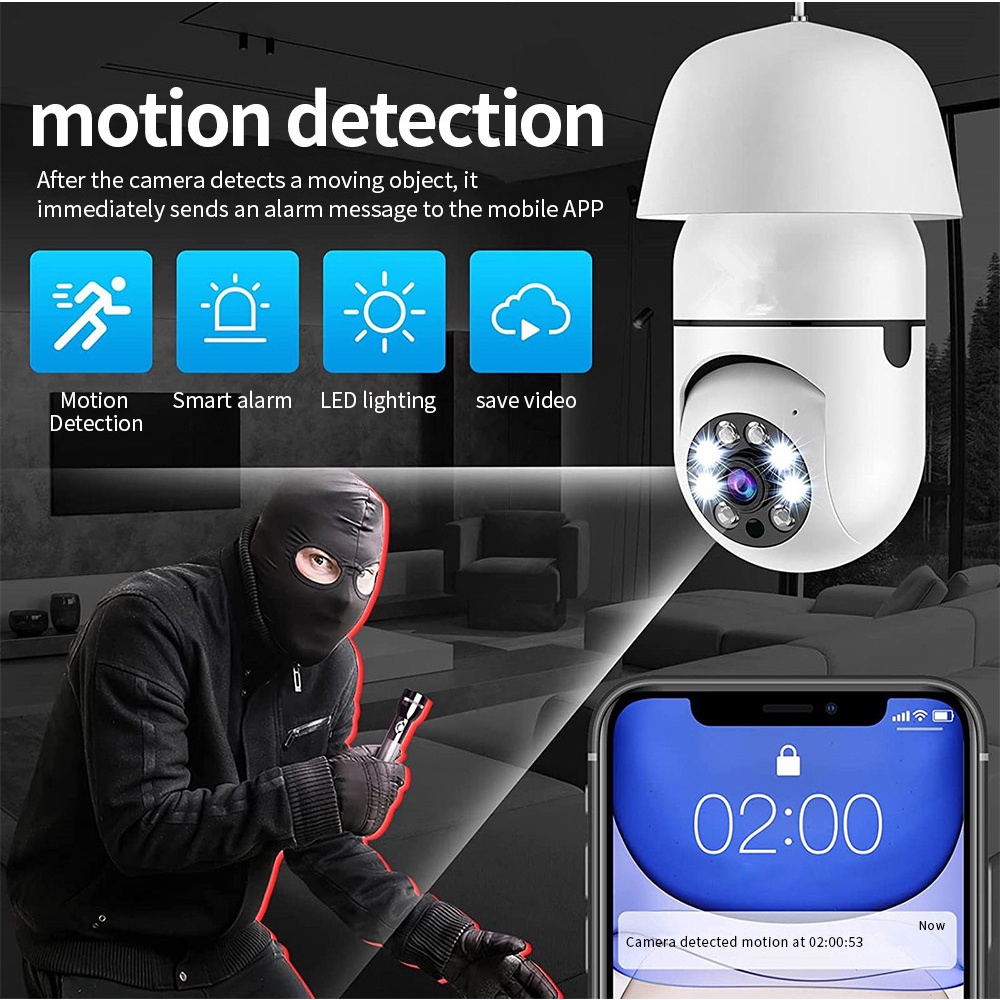 Camera An Ninh A6 1080P Quay Toàn Cảnh 360 Độ Kết Nối Wifi Chống Thấm Nước Hình Bóng Đèn Nhiều Màu Sắc