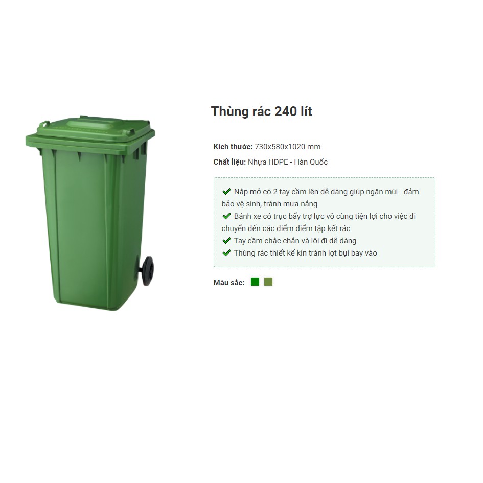 Thùng rác nhựa có bánh xe loại 240 lít