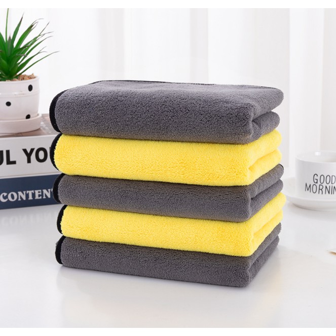 Khăn Lau Đa Năng Microfiber 2 Mặt Vàng - Xám Siêu Thấm Cực Dày