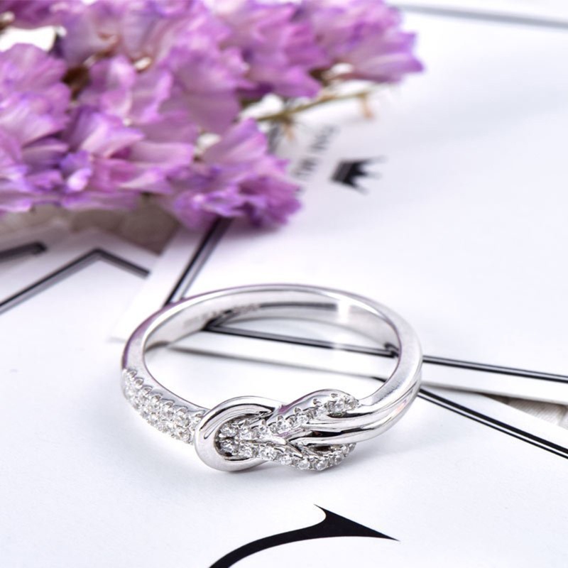 Nhẫn Bạc Thắt Nút Đính Đá Hình Hoa Phong Cách Nhật Hàn