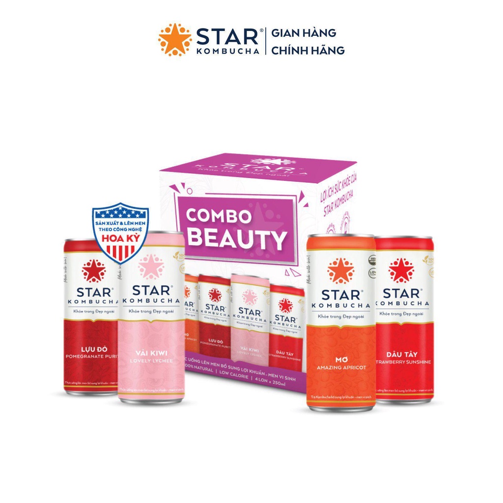 [GIFT] Combo 4 lon trà STAR KOMBUCHA mix vị - Beauty Pack (250ml/lon)