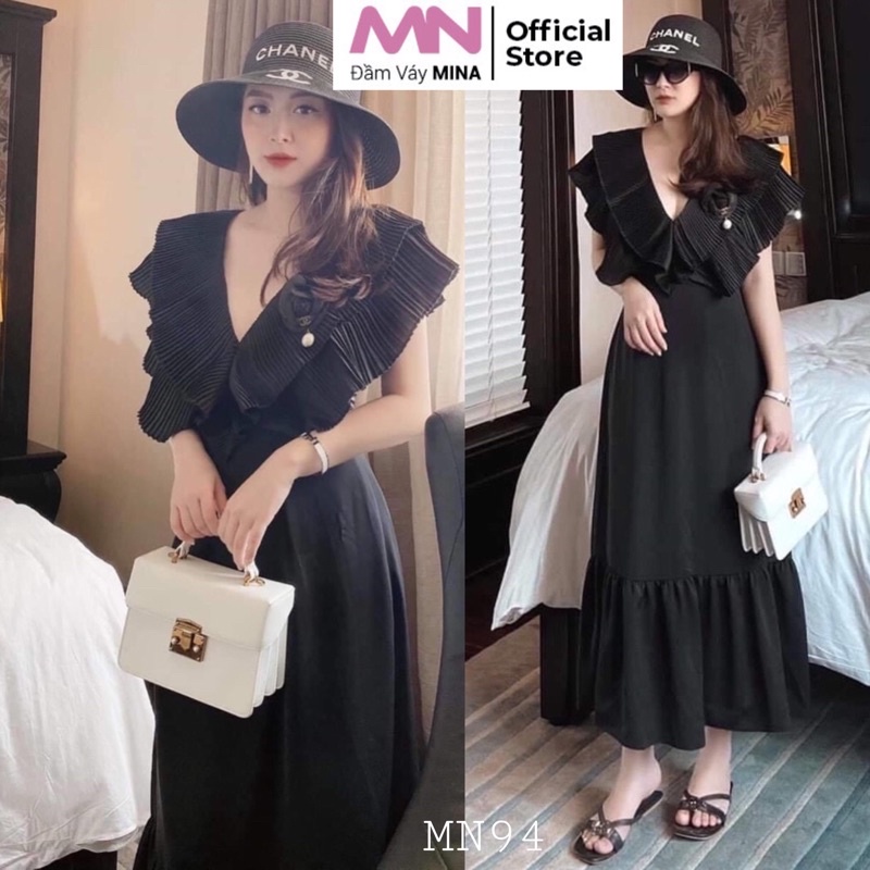 Đầm maxi MINA dáng suông chất liệu Cotton thiết kế dập ly cổ V phù hợp đi chơi, dạo phố, đi biển - MN94
