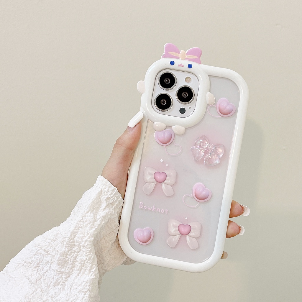 Ốp Điện Thoại Silicon Mềm Hình Nơ Trái Tim Màu Hồng Bảo Vệ Toàn Diện Cho Apple iPhone12promax xsmax 11 xr 13PRO