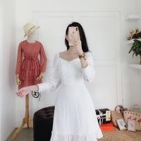 Đầm trắng nút bọc tay dài (có ảnh thật)