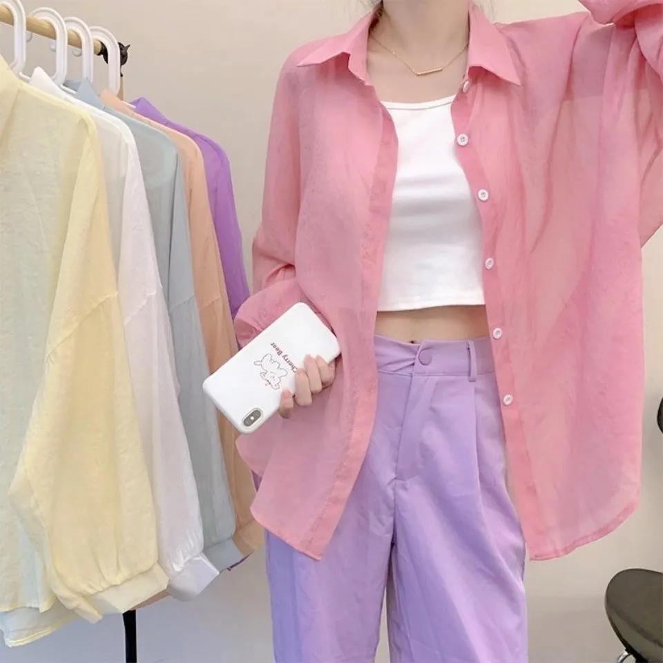Áo Sơ Mi Chiffon Tay Dài Dáng Rộng Plus Size Phong Cách Hàn Quốc Cho Nữ