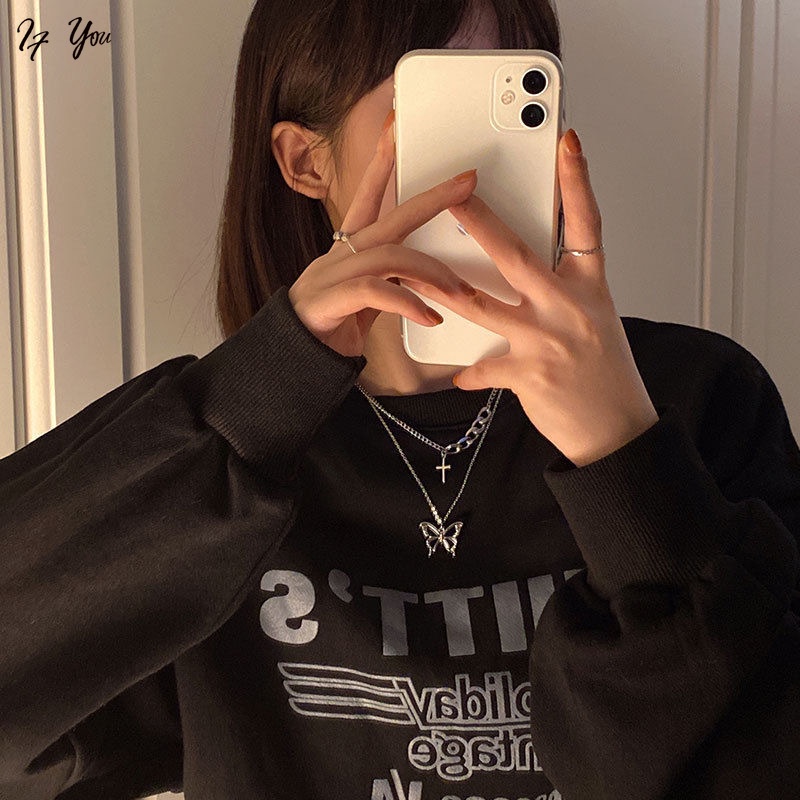 Vòng cổ nhiều lớp mặt hình bướm / thánh giá thời trang Hàn Quốc cho nữ