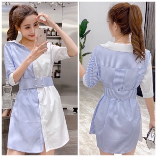 Đầm sọc phối trắng v3