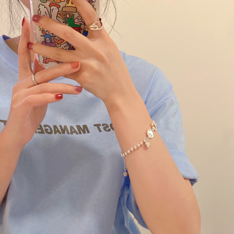 Dây xích hạt đeo tay phối hoa mặt cười xinh xắn kiểu hiphop Hàn Quốc dành cho nữ | BigBuy360 - bigbuy360.vn