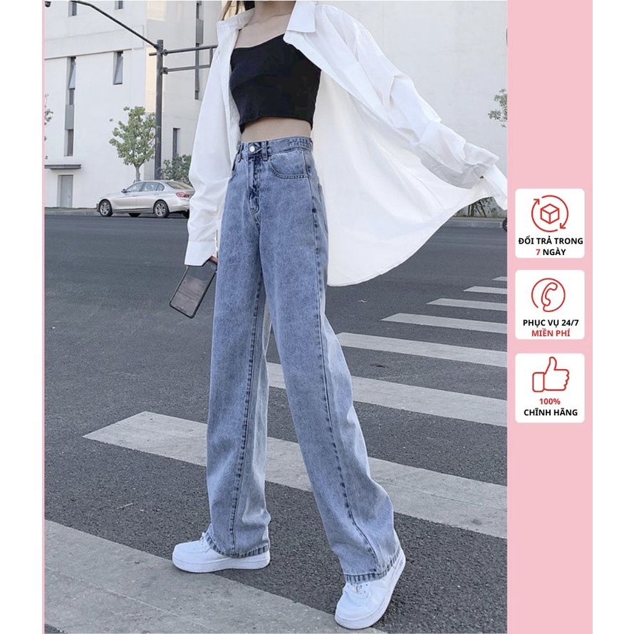 Quần bò ống rộng nữ cạp cao, quần jeans ống rộng lưng cao, vải bò dày đẹp , không giãn ,dáng suông Q10 - D'LAMIA