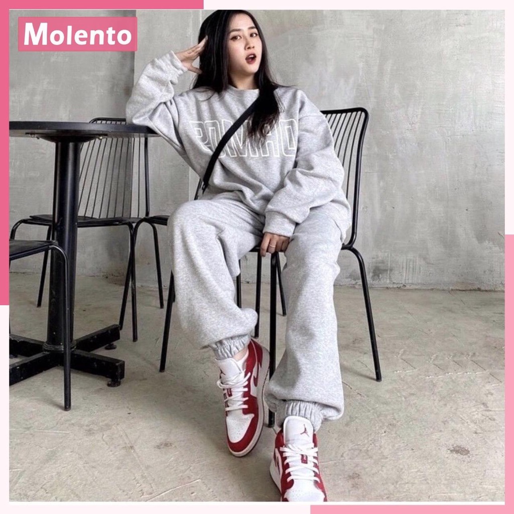 Bộ Quần Áo Nỉ Cosmos MOLENTO Bộ Nỉ Nữ Thể Thao Áo Hoodies Quần Boom Nỉ Bông Dày Dặn Bo Gấu - M67