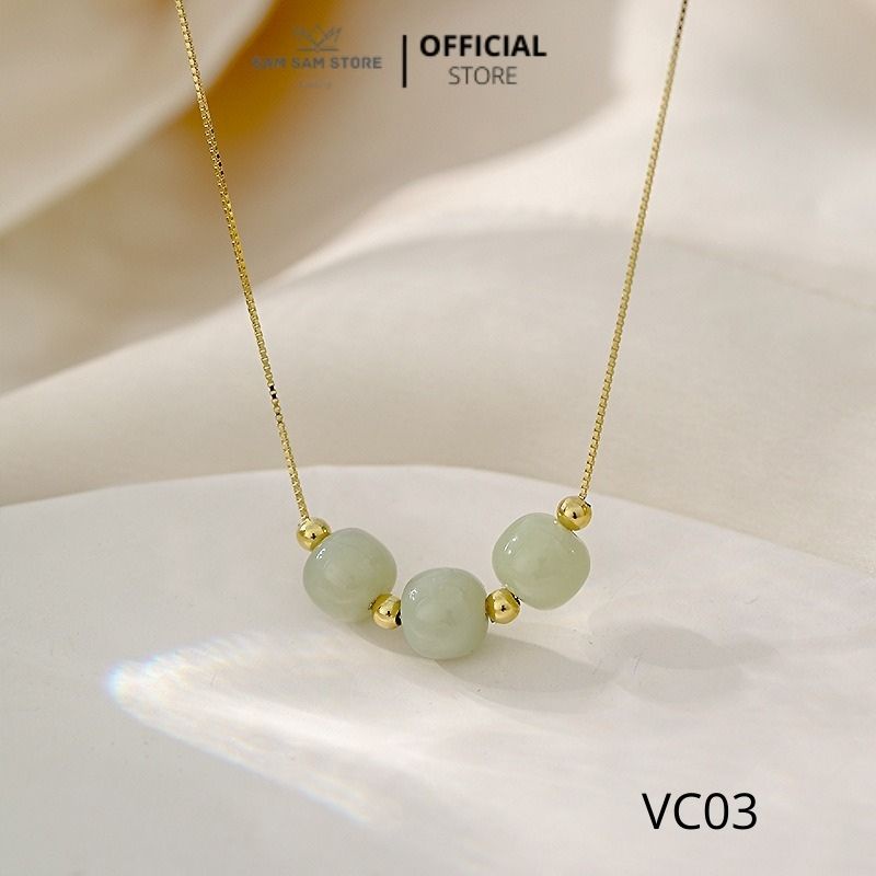Dây chuyền titan nữ không đen 3 viên đá màu xanh ngọc VC03
