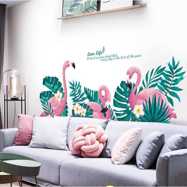 Decal trang trí tường - Chân tường 3 chú hồng hạc