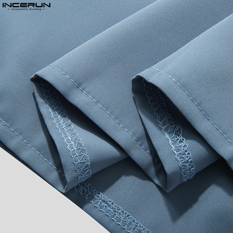 INCERUN Áo Sơ Mi Ngắn Tay Màu Sắc Đơn Giản Thời Trang Mùa Hè Cho Nam