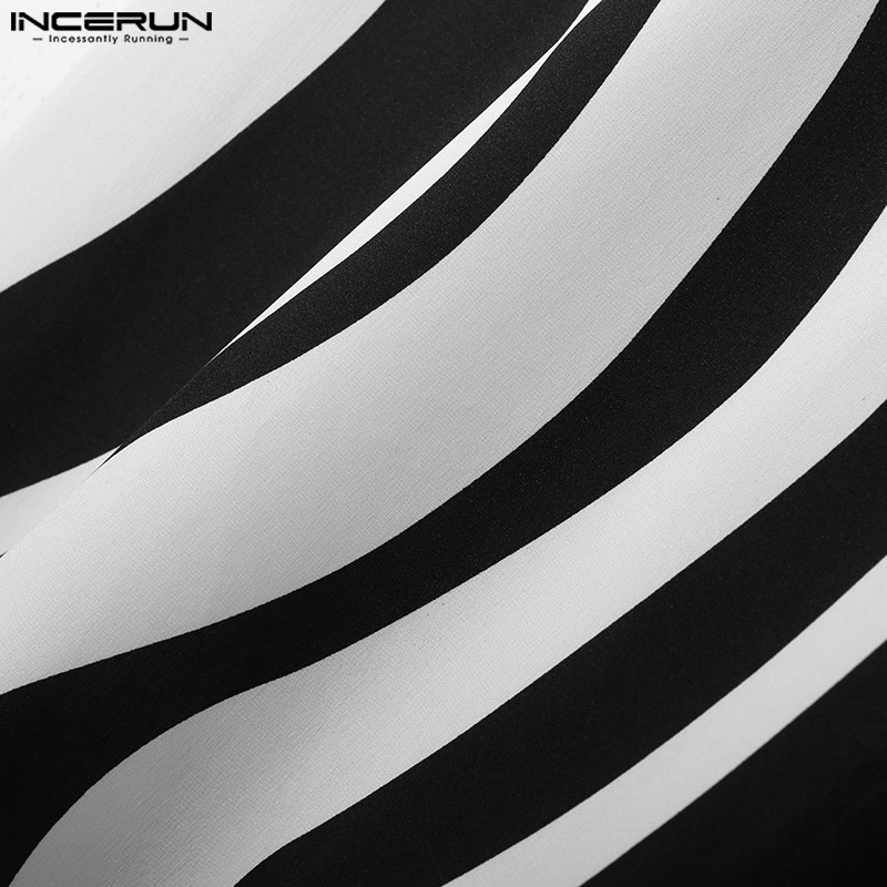 Áo sơ mi INCERUN tay lửng họa tiết kẻ sọc thời trang cho nam