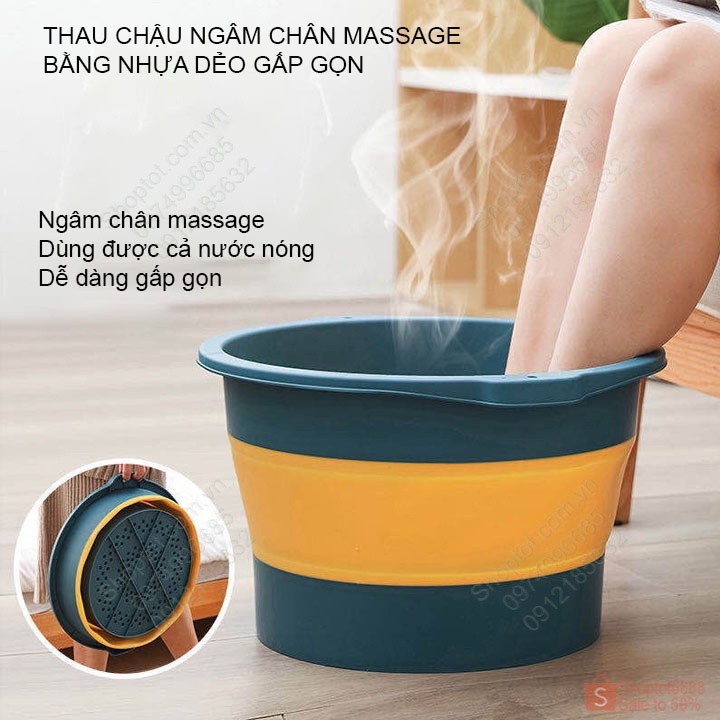 Thau chậu ngâm chân xếp gọn kiêm massage, làm bằng nhựa mềm dẻo PP, TPR