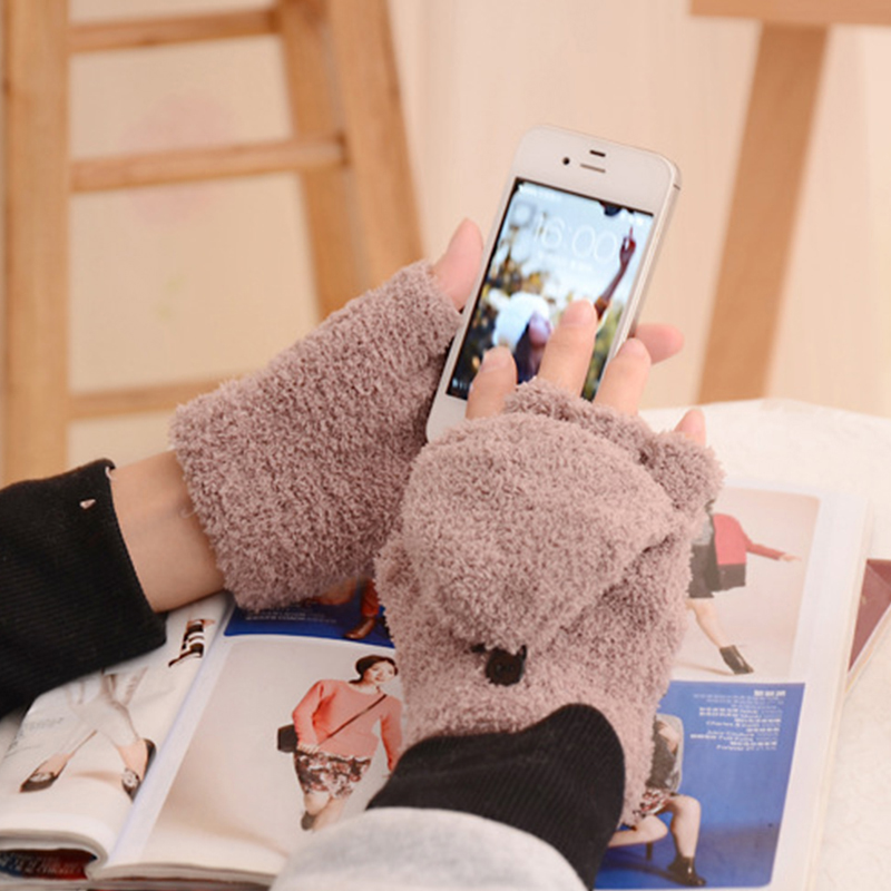 Găng Tay Lông Dày Hở Ngón Dễ Thương Cho Nữ