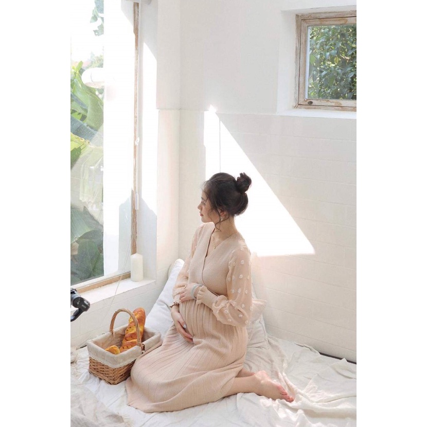 VÁY ĐẦM LEN SUÔNG BẦU - ĐẦM SAU SINH CÔNG SỞ, ĐI TIỆC SANG TRỌNG!