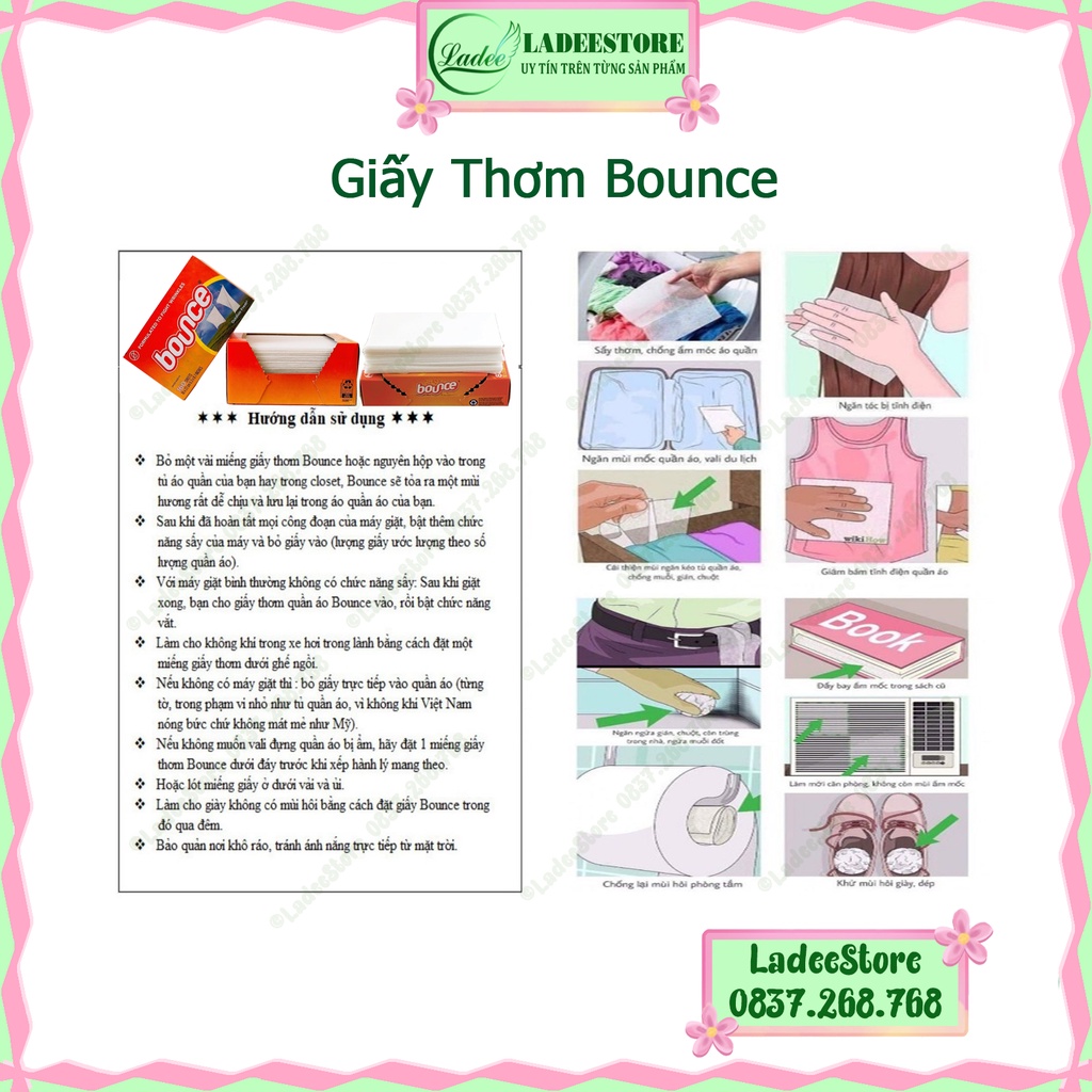 Giấy Thơm Quần Áo Bounce Lẻ 20 Tờ, 50 Tờ, 100 Tờ