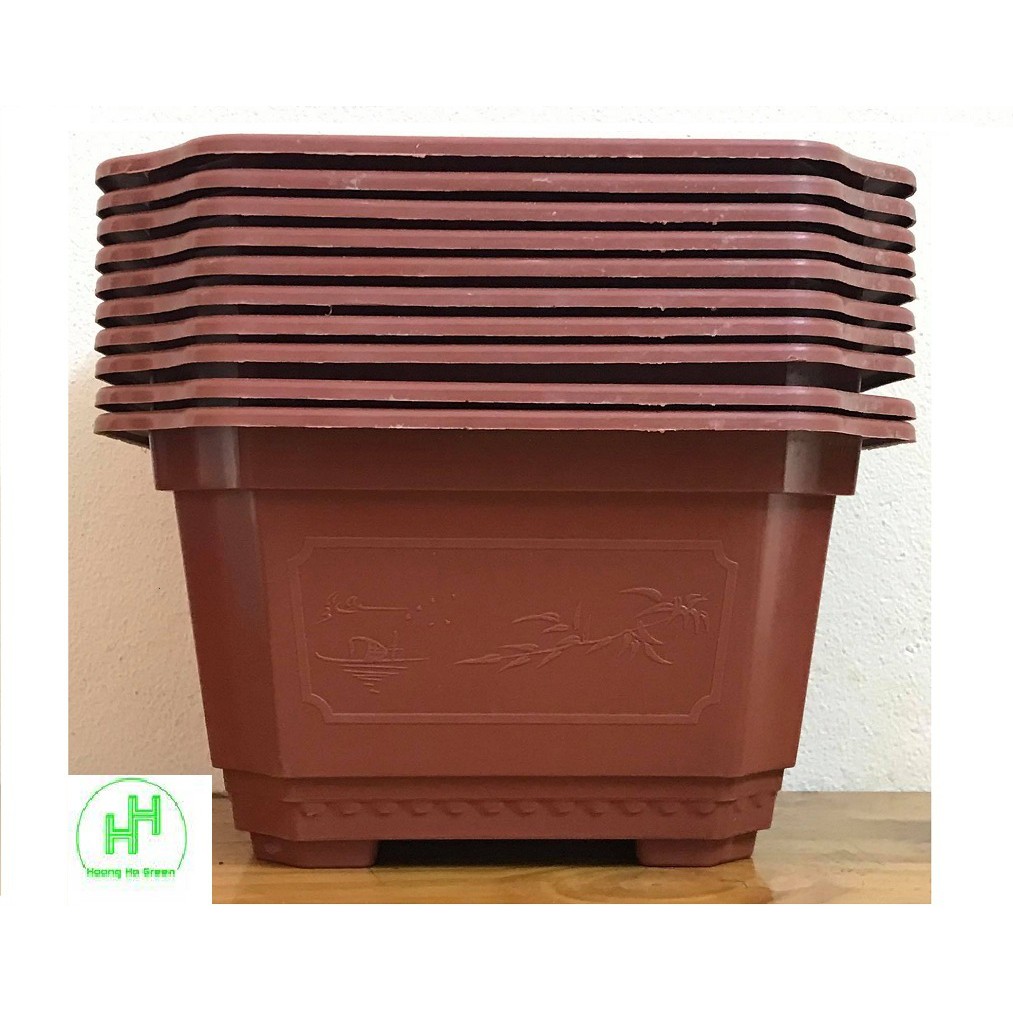 Combo 10 Chậu Nhựa Trồng Cây Mini Hình Chữ Nhật Màu Nâu Siêu Đẹp Kích Thước 22x18x12 Cm