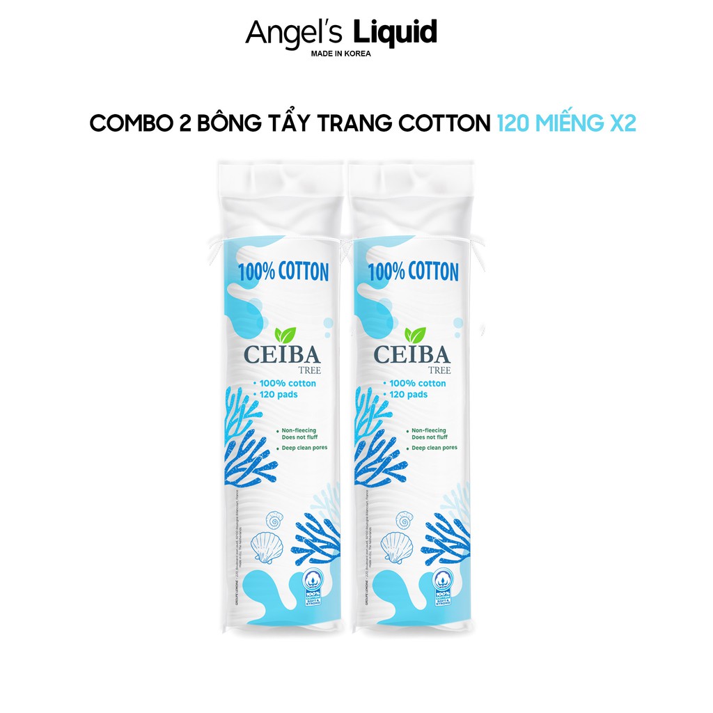 Bộ 2 Bông Tẩy Trang Ceiba 100% Cotton Siêu Tiết Kiệm Dung Dịch 120 Miếng