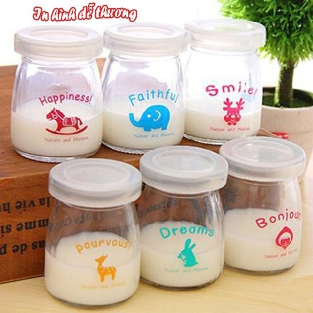 BỘ 12 HŨ THỦY TINH LÀM SỮA CHUA IN HÌNH, CARAMEN 100ml, HỦ PUDDING LÙN