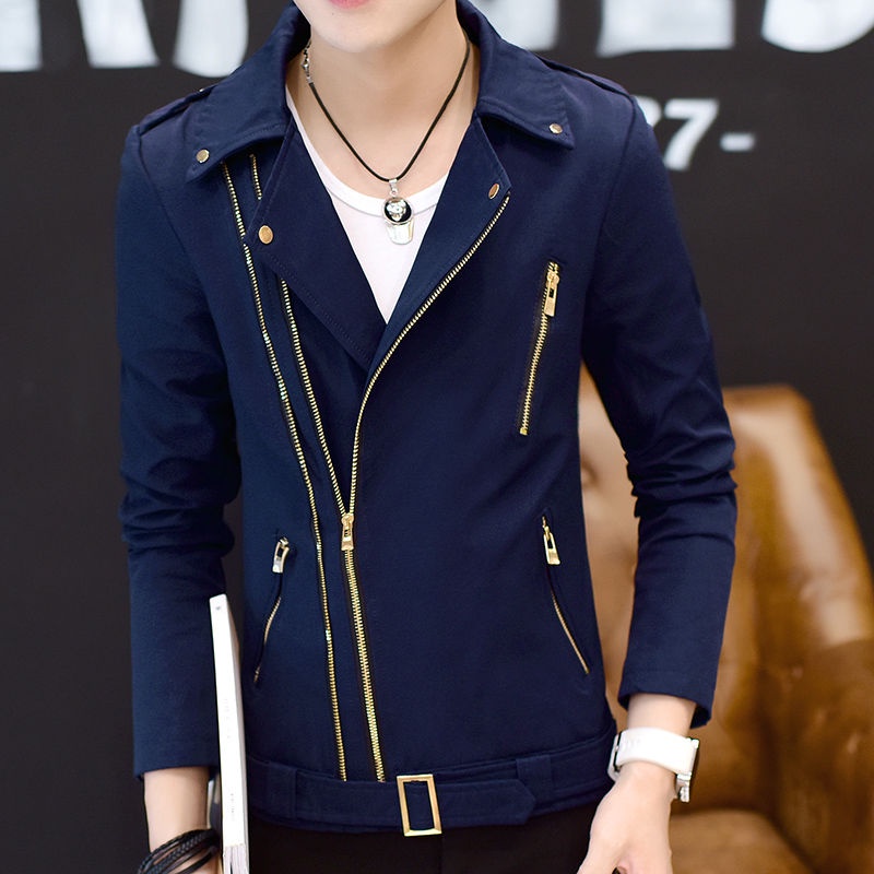 Áo khoác da ôm dáng có khóa kéo đôi cho nam