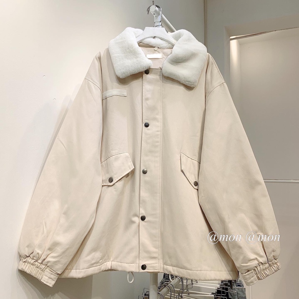 210754 Áo khoác kaki cổ lông, áo khoác nữ ulzzang trần phao, freesize 3 màu
