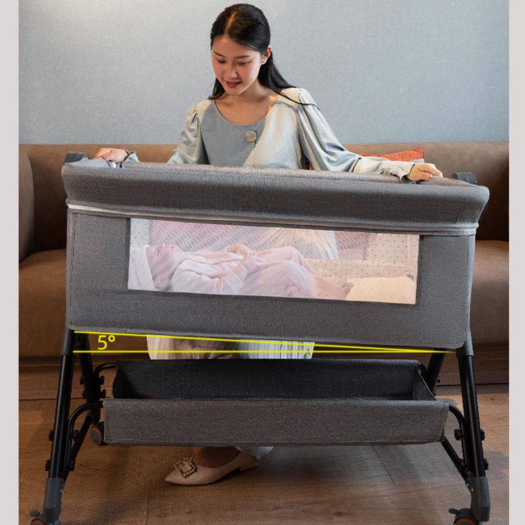 Nôi cho bé ghép cạnh giường bố mẹ tăng chỉnh được chiều cao, Shop Bố Sam, Nôi trẻ em gấp gọn tặng nệm, giường cho bé