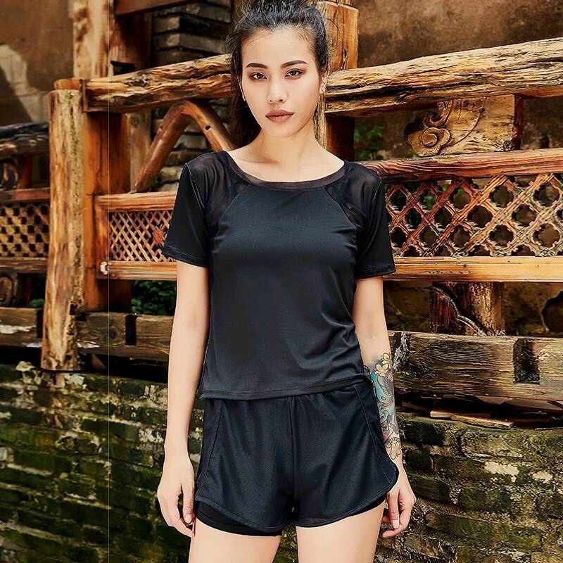 Bộ Tập Thể Thao, Gym, yoga Nữ Quần Short Chất Thun Lạnh Dày Dặn, Co Giãn 4 Chiều Thoải Mái Vận Động