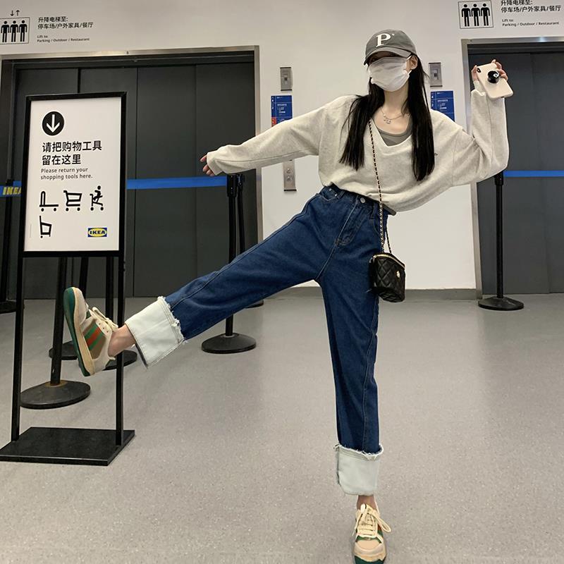 Quần Jeans nữ lưng cao xẻ ống thời trang Hàn