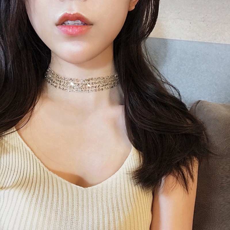 Vòng Cổ Choker Bản To Đính Kim Sa Lấp Lánh
