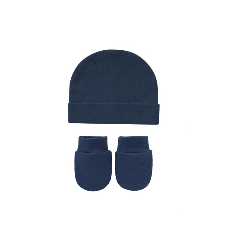 Haha Bộ Khăn Quấn Đầu + Đôi Găng Tay Cotton Mềm Mại Màu Trơn Không Trầy Xước Thoải Mái Cho Bé Sơ Sinh