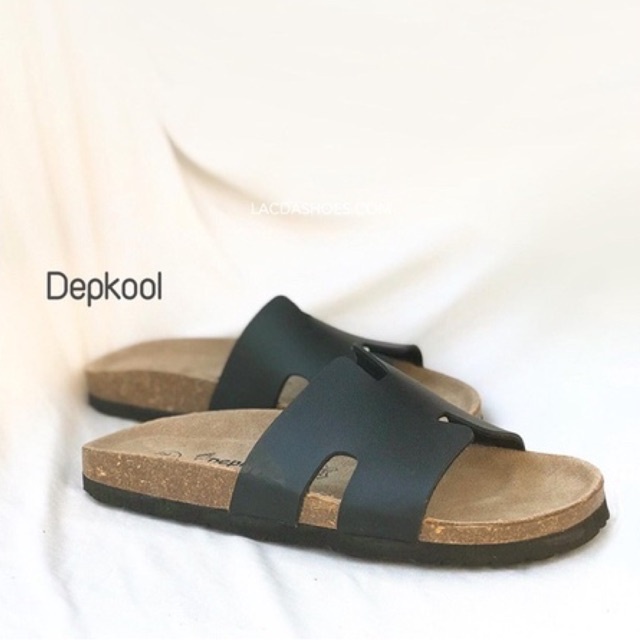 Dép chữ H đế trấu da pu nam nữ dép đôi birken