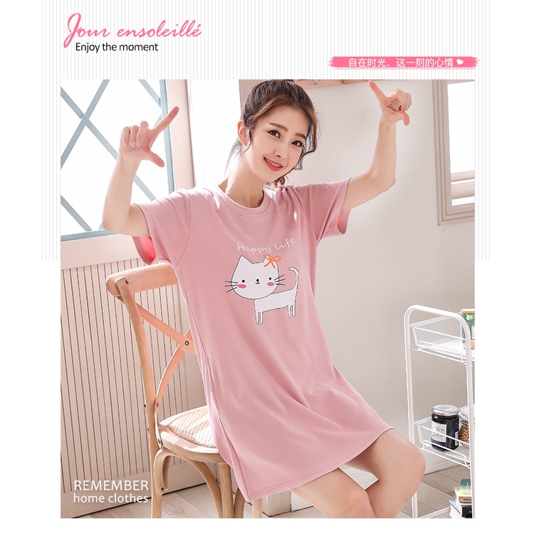 Đầm Ngủ Cotton Tay Ngắn Dáng Rộng Phong Cách Hàn Quốc Dễ Thương Cho Nữ | BigBuy360 - bigbuy360.vn