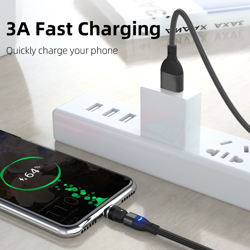 Cáp sạc nhanh AUFU micro usb type C xoay 540 độ dài 1/ 2/ 3m có nam châm cho Android