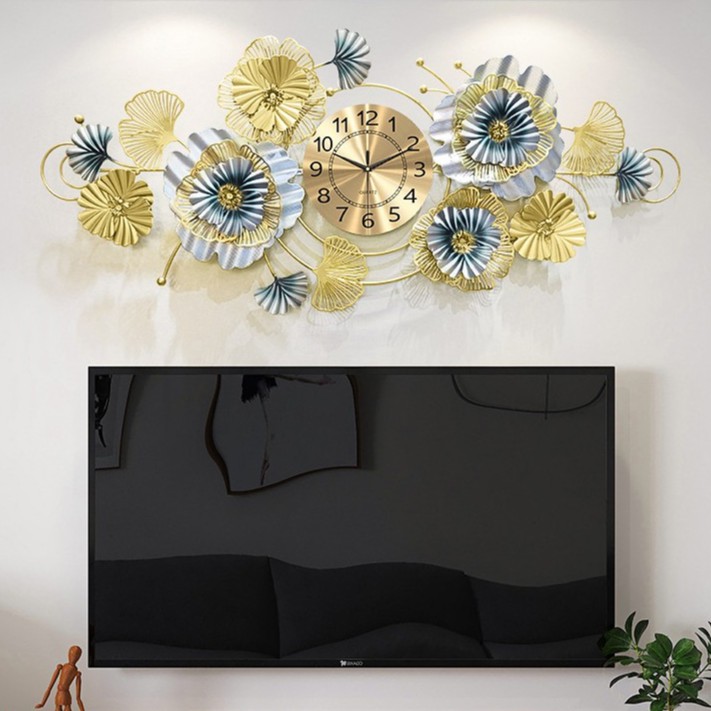 Đồng hồ decor hoa sắt trang trí 3D ấn tượng size 120cm