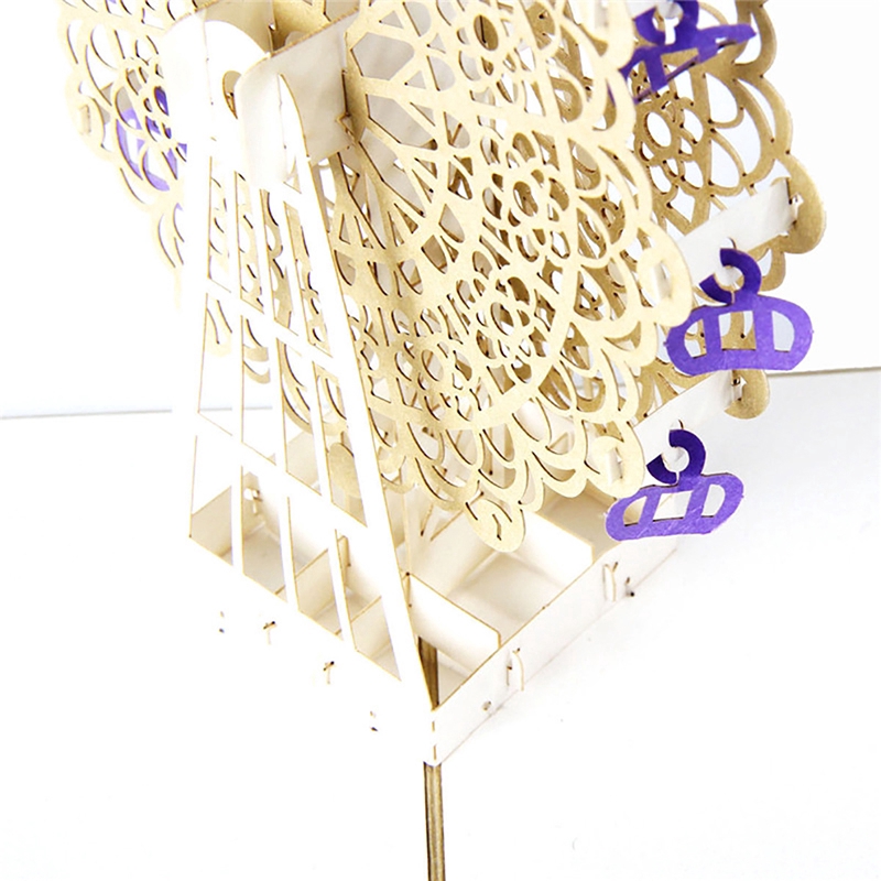 Hollow Gold Ferris Wheel Handmade Kirigami Origami 3D Greeting Cards Postcard