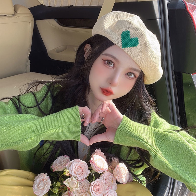 Mũ beret Thêu Hình Trái Tim Phong Cách Hàn Quốc Mới