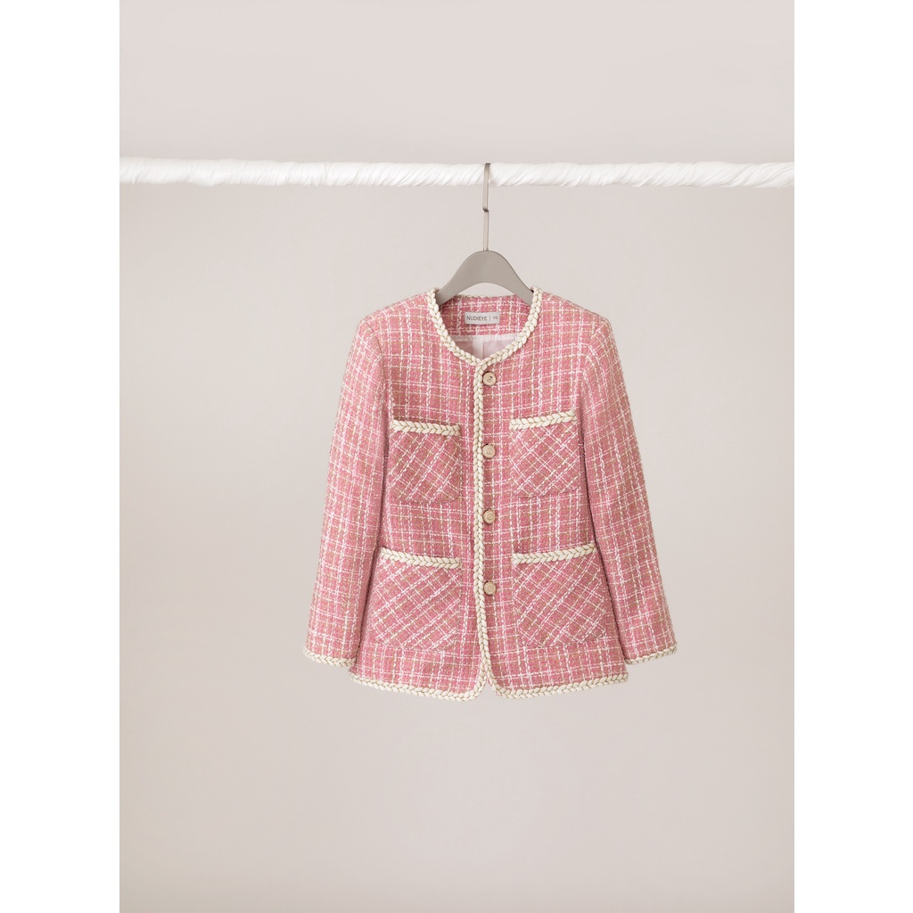 NUDIEYE - Áo khoác tweed hồng Emery Button-Up Tweed Jacket