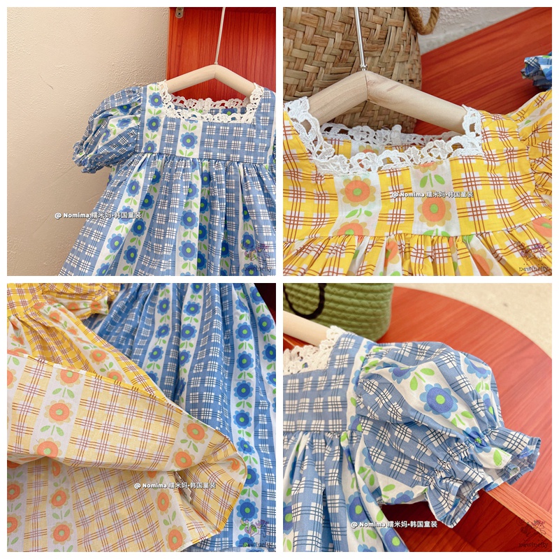 Đầm Hoa Tay Phồng Phối Ren Xinh Xắn Thời Trang Hàn Quốc Cho Bé Gái