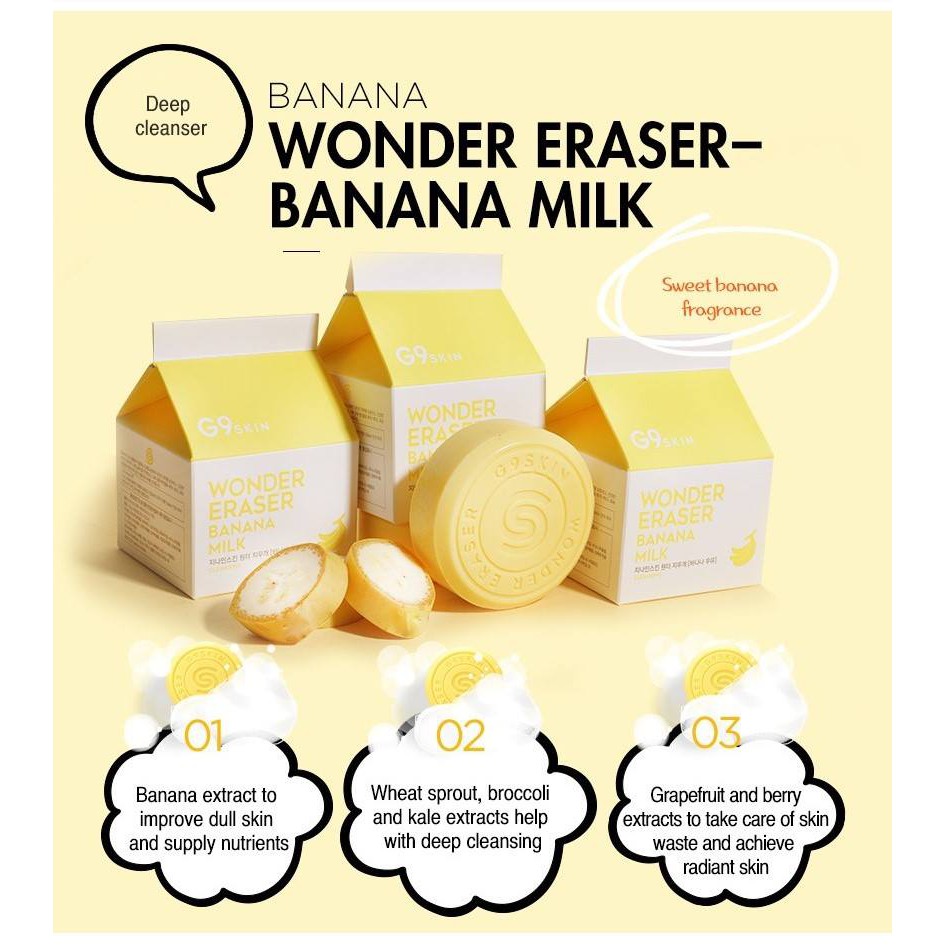 Xà phòng sữa chuối làm sạch sâu G9SKIN Wonder Eraser Banana Milk Cleansing