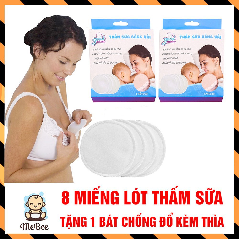 Combo 8 Miếng lót thấm sữa Goodmama cao cấp Tặng 1 bát chống đổ kèm thìa báo nóng